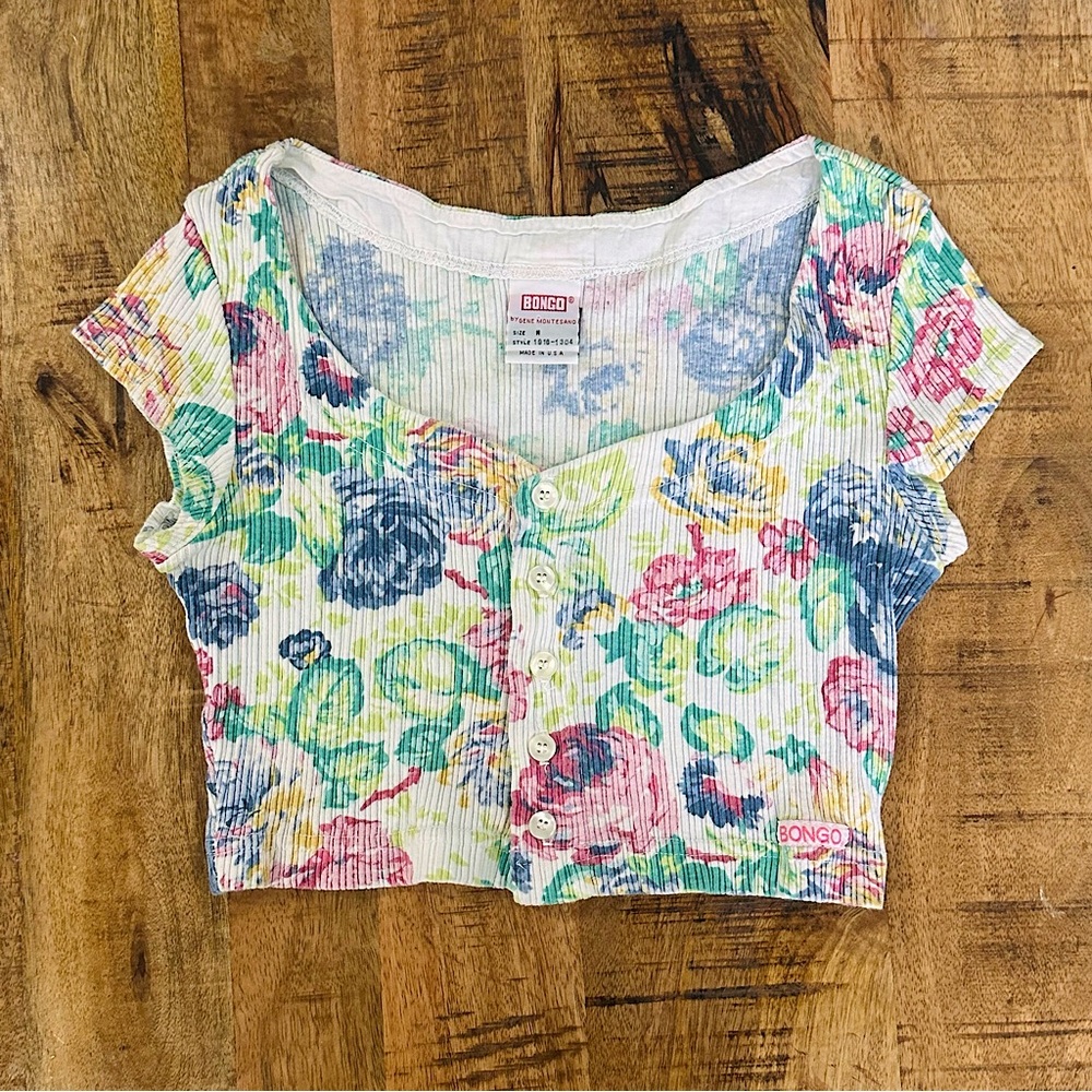 Black Friday Sale Y2K Vintage BONGO Floral Botton Cropped Top
